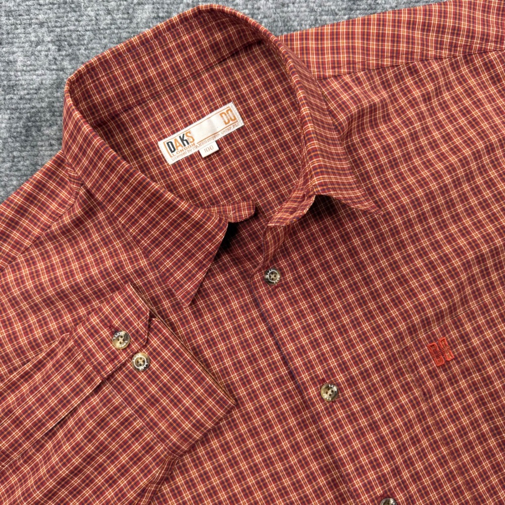 Daks London Button Up Shirt 100 Red Plaid Long Sleeve Pocket Men's